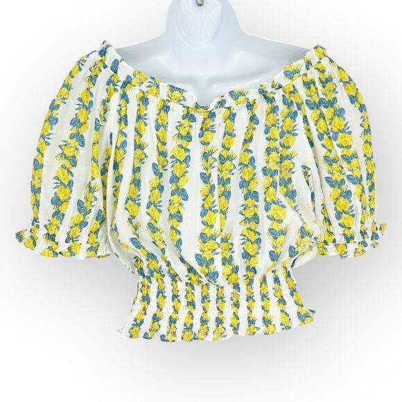 Olivia James Gia Top NWT Provence Stripe- blue and yellow on white cotton-size S - Picture 3 of 7